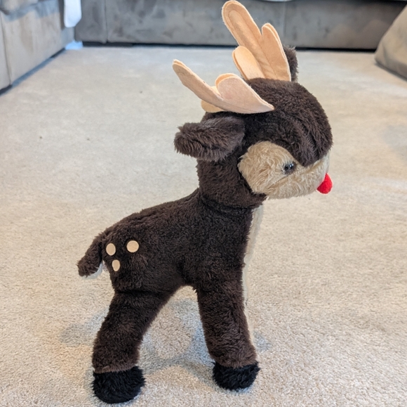 Vintage BJ Toy Company Red Nose Reindeer Hard Plush Stuffed Animal 17" - Picture 2 of 7